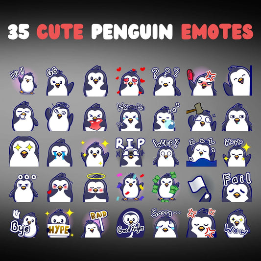 Cute Penguin Emotes Pack - Static Emotes - Stream K-Arts