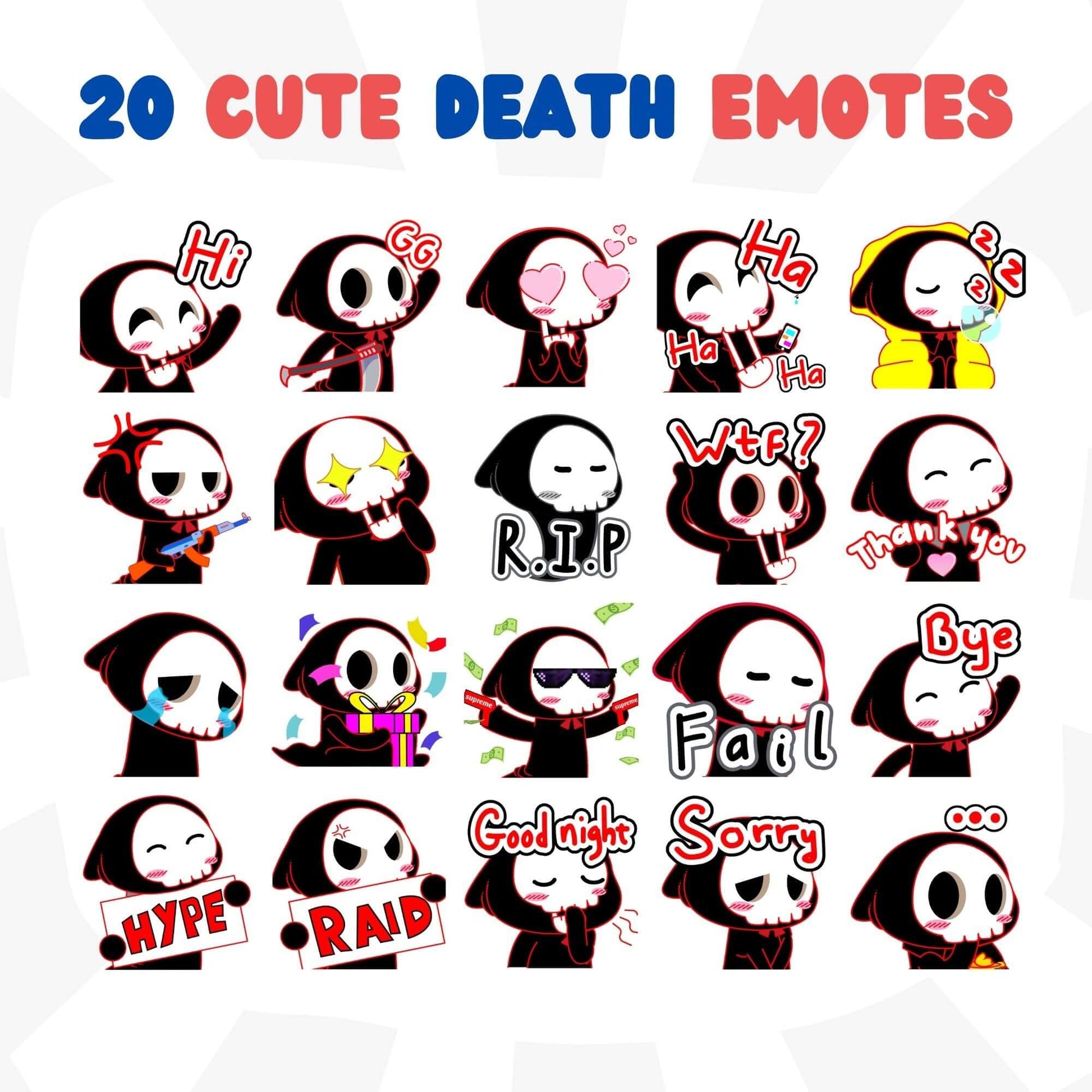 Cute Reaper Emotes Pack - Static Emotes - Stream K-Arts