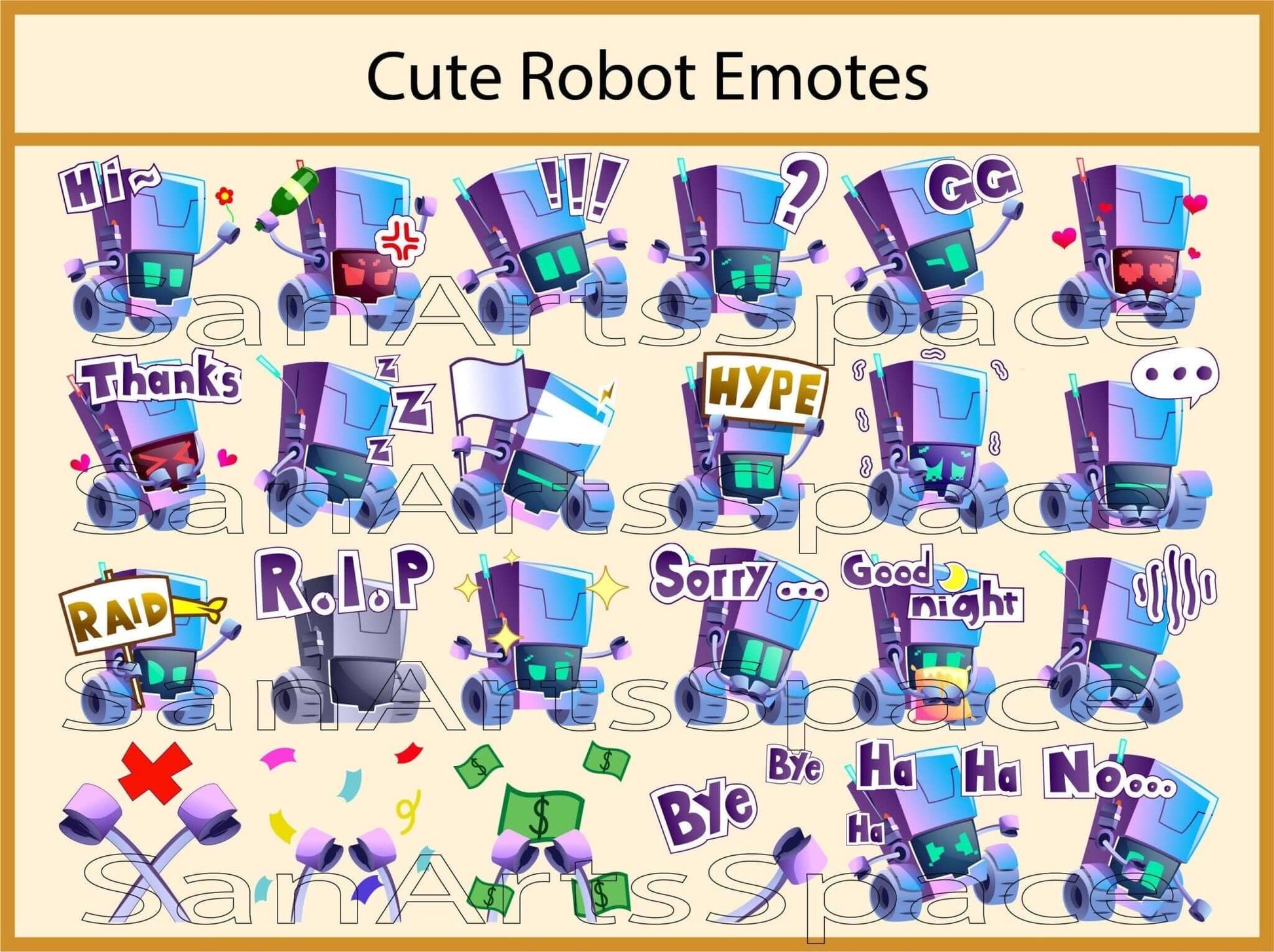 Cute Robot Twitch Emotes set 24 - Emotes - Stream K-Arts