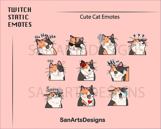 Cute Silly Cat Twitch Emotes - Badges - Stream K-Arts
