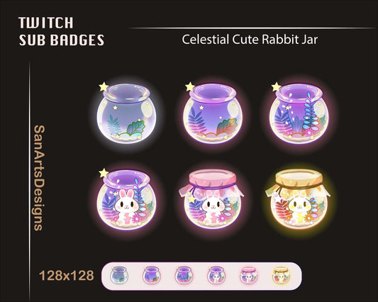 Cute White Rabbit in Celestial Jar Twitch Sub Badges - Badges - Stream K-Arts