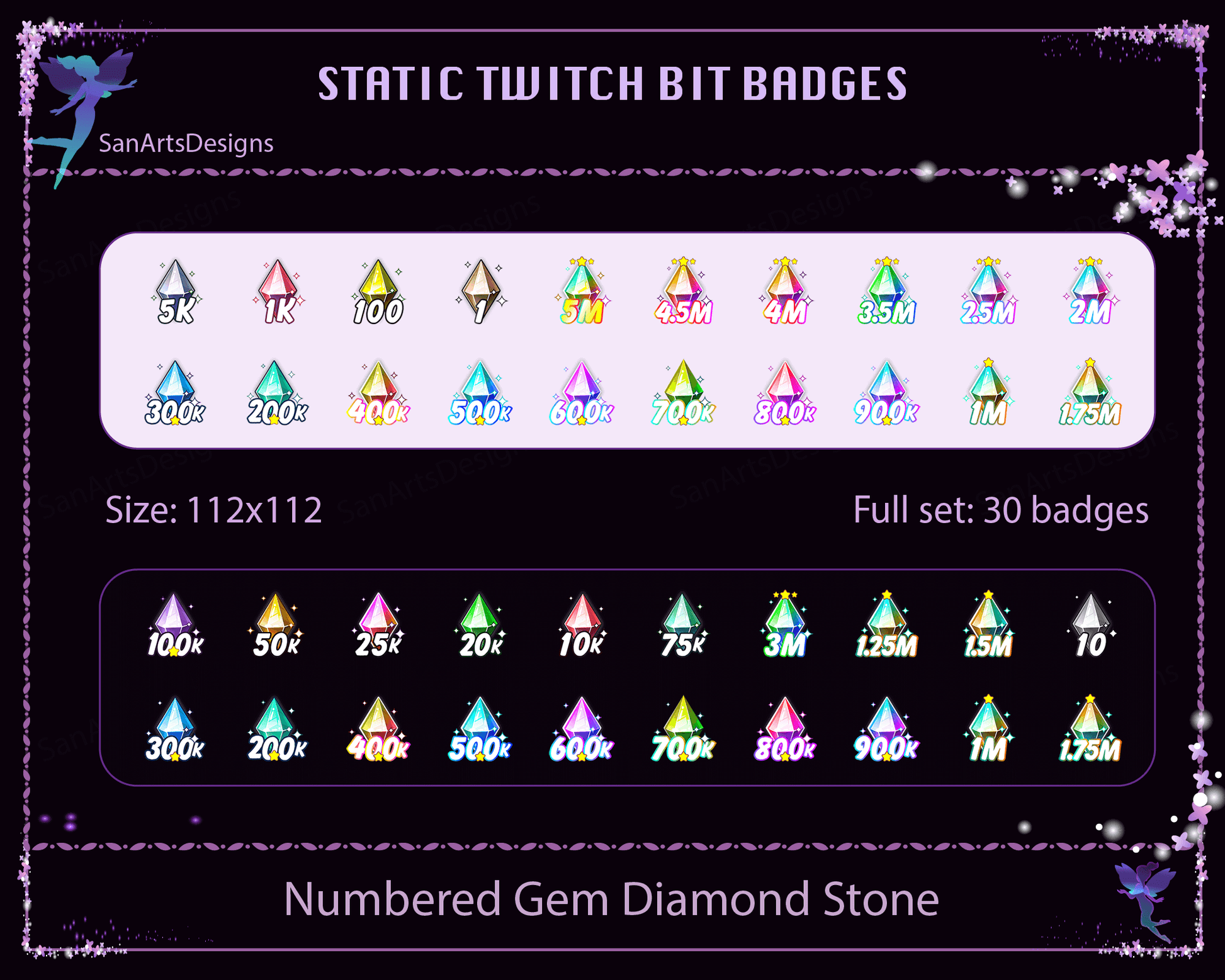 Diamond Gem Stone Twitch Bit Badges - BitBadges - Stream K-Arts