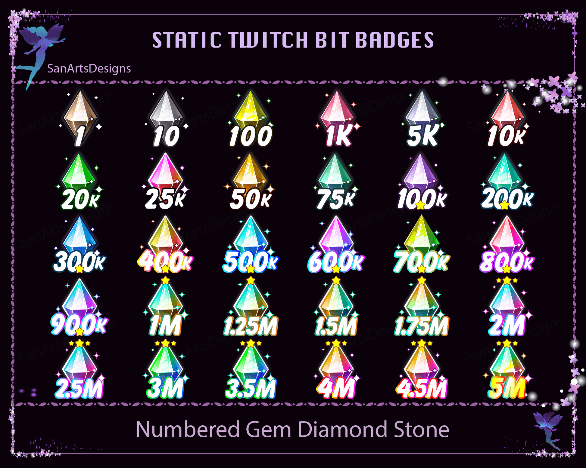 Diamond Gem Stone Twitch Bit Badges - BitBadges - Stream K-Arts