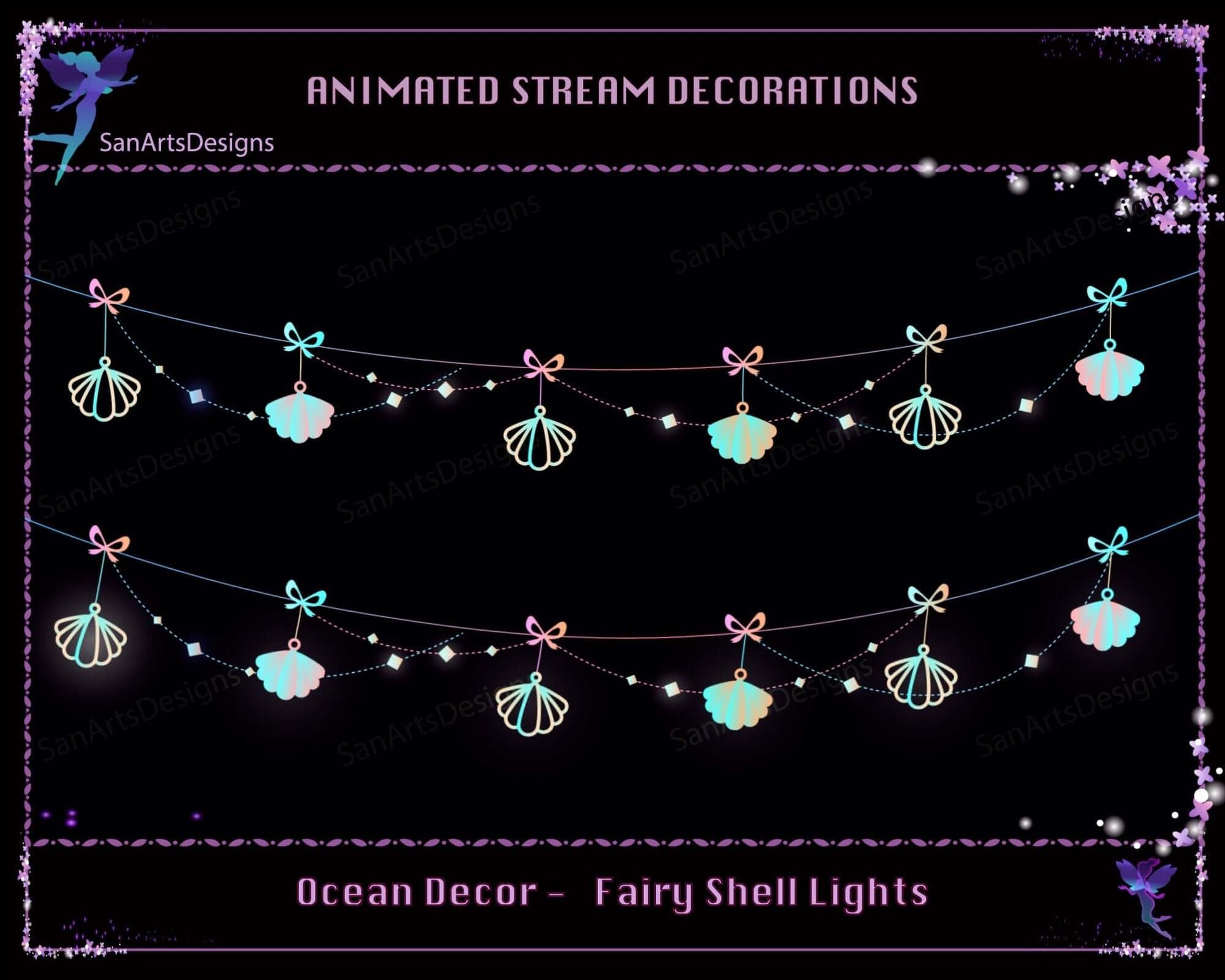 Fairy Sea Shell Light Chains Animated Twitch Stream Decorations - Decorations - Stream K-Arts