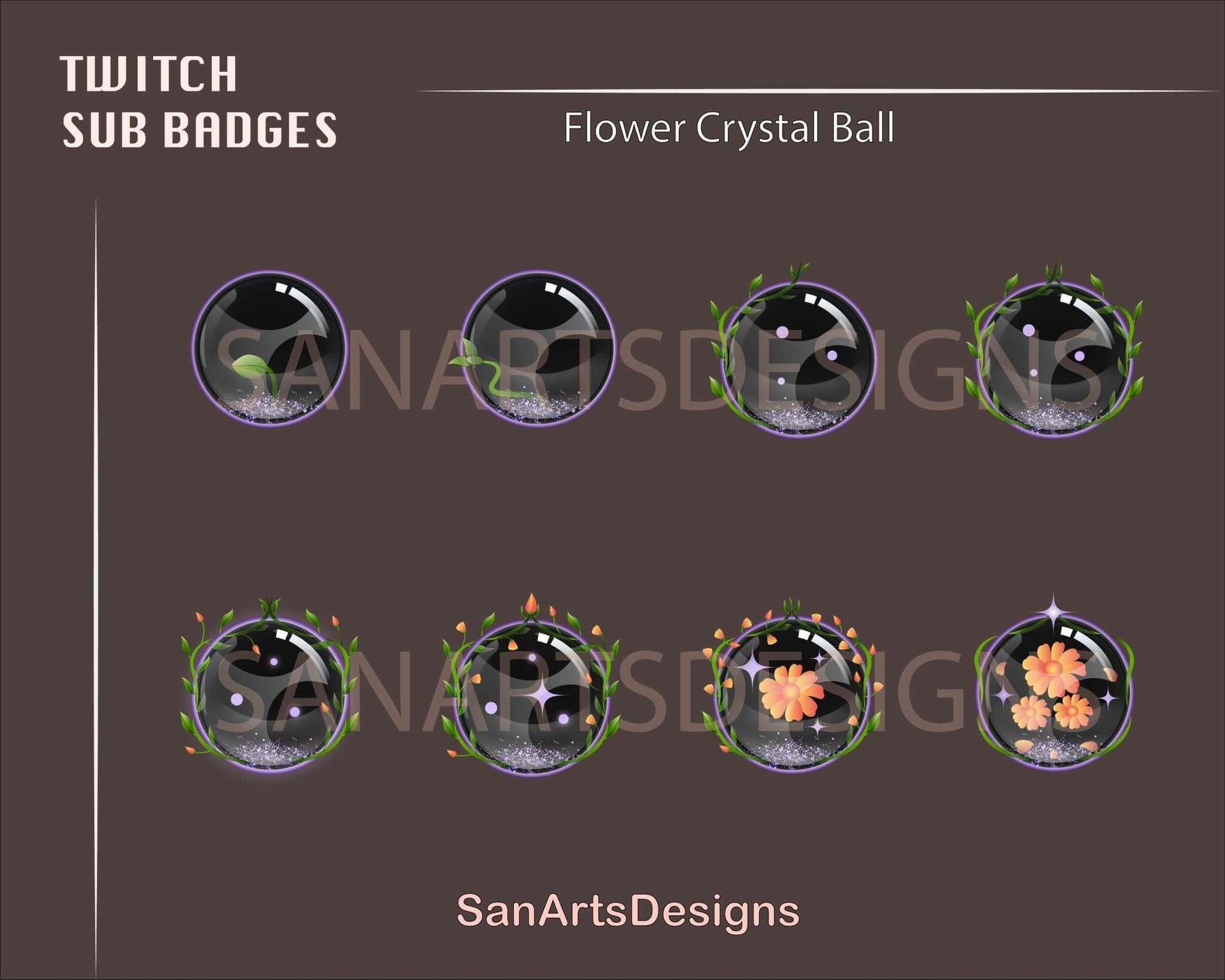 Flower Crystal Ball Twitch Sub Badges - Badges - Stream K-Arts
