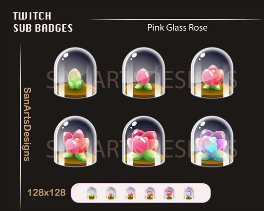 Glass Blooming Rose Twitch Sub Badges - Badges - Stream K-Arts
