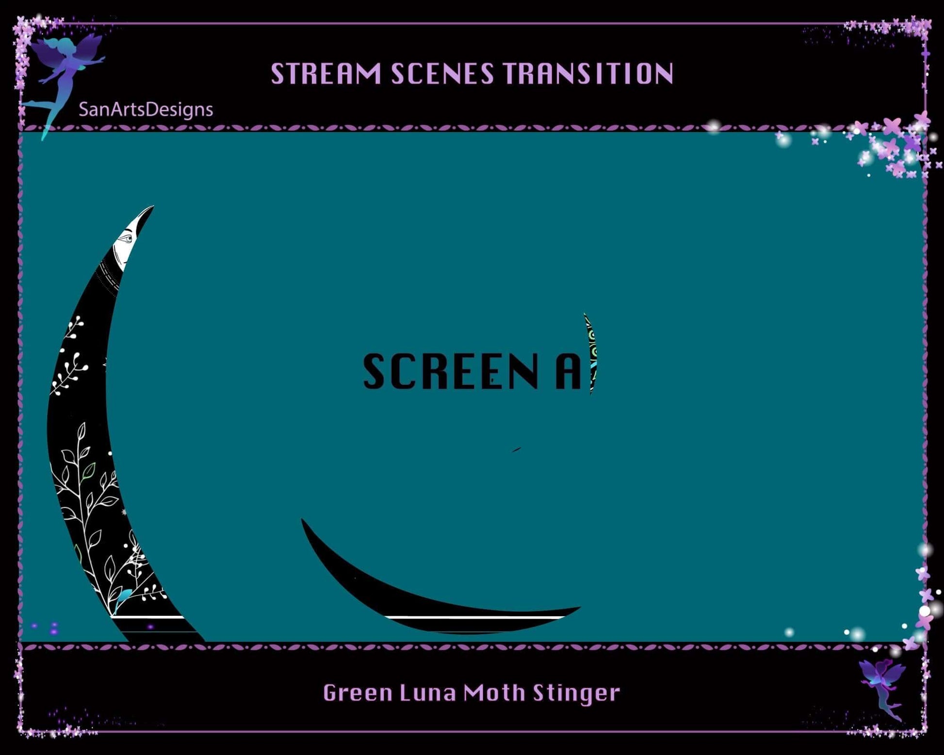 Green Celestial Luna Moth Twitch Stream Scenes Transition - Transition - Stream K-Arts