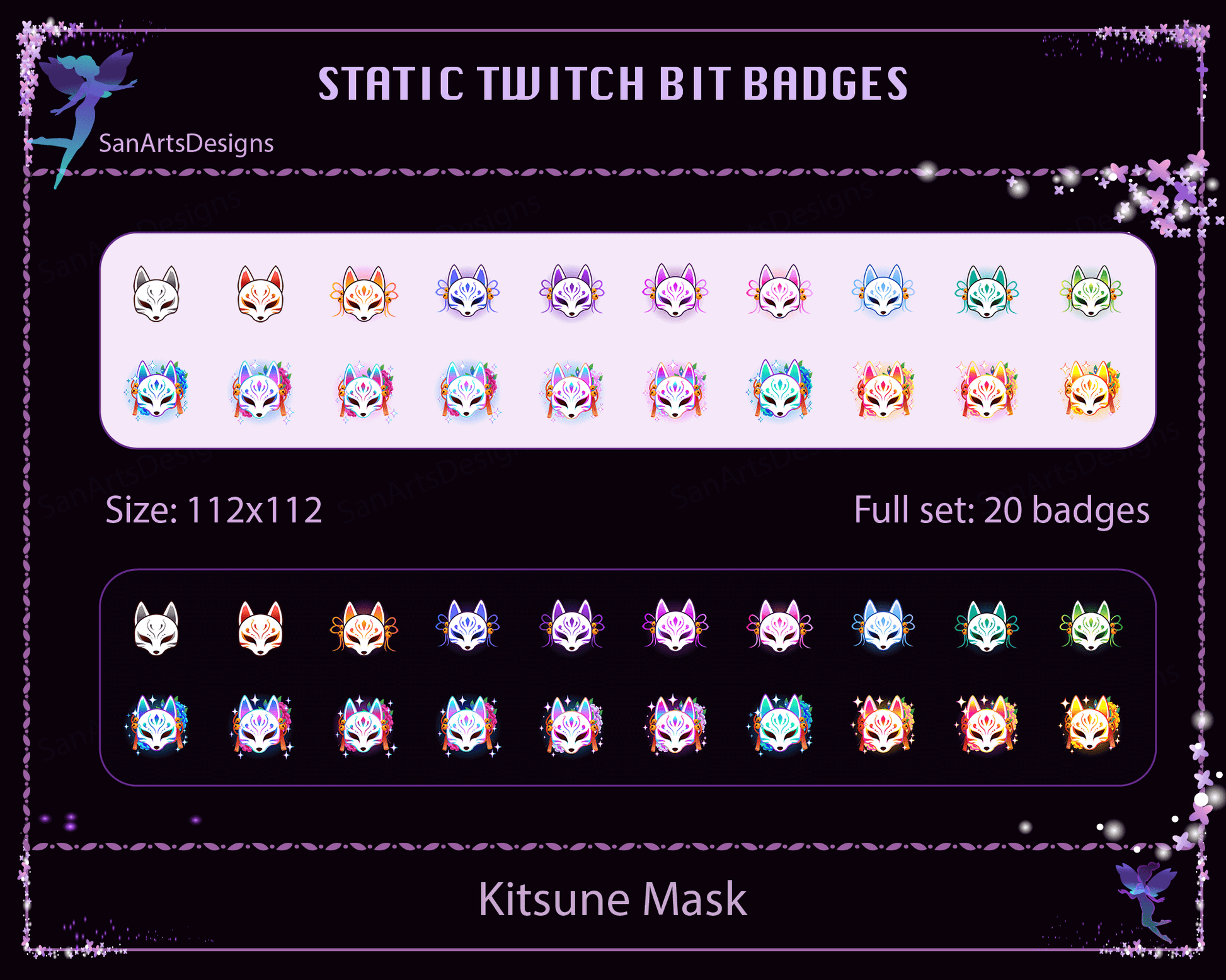 Kitsune Mask Twitch Bit Badges - BitBadges - Stream K-Arts