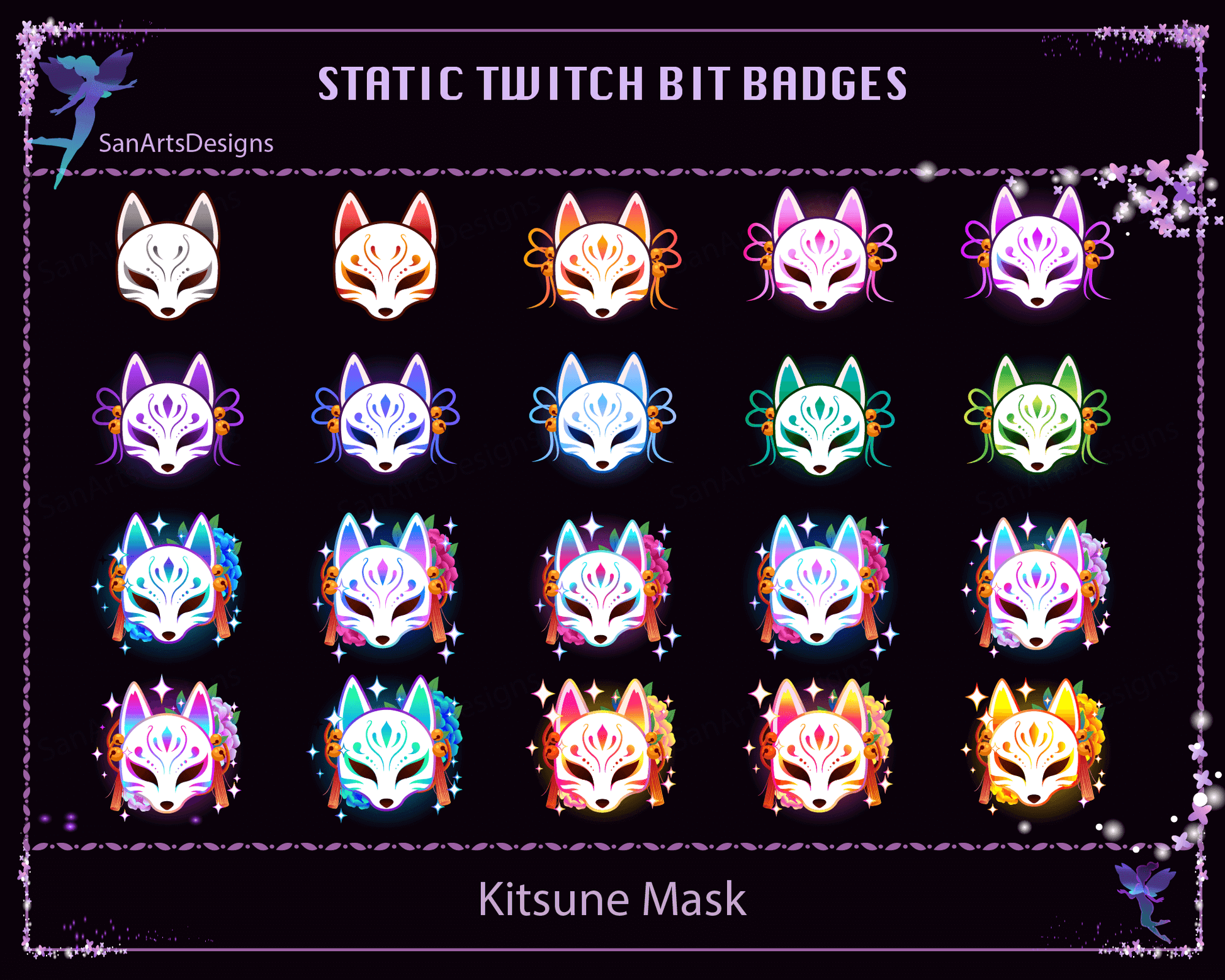 Kitsune Mask Twitch Bit Badges - BitBadges - Stream K-Arts
