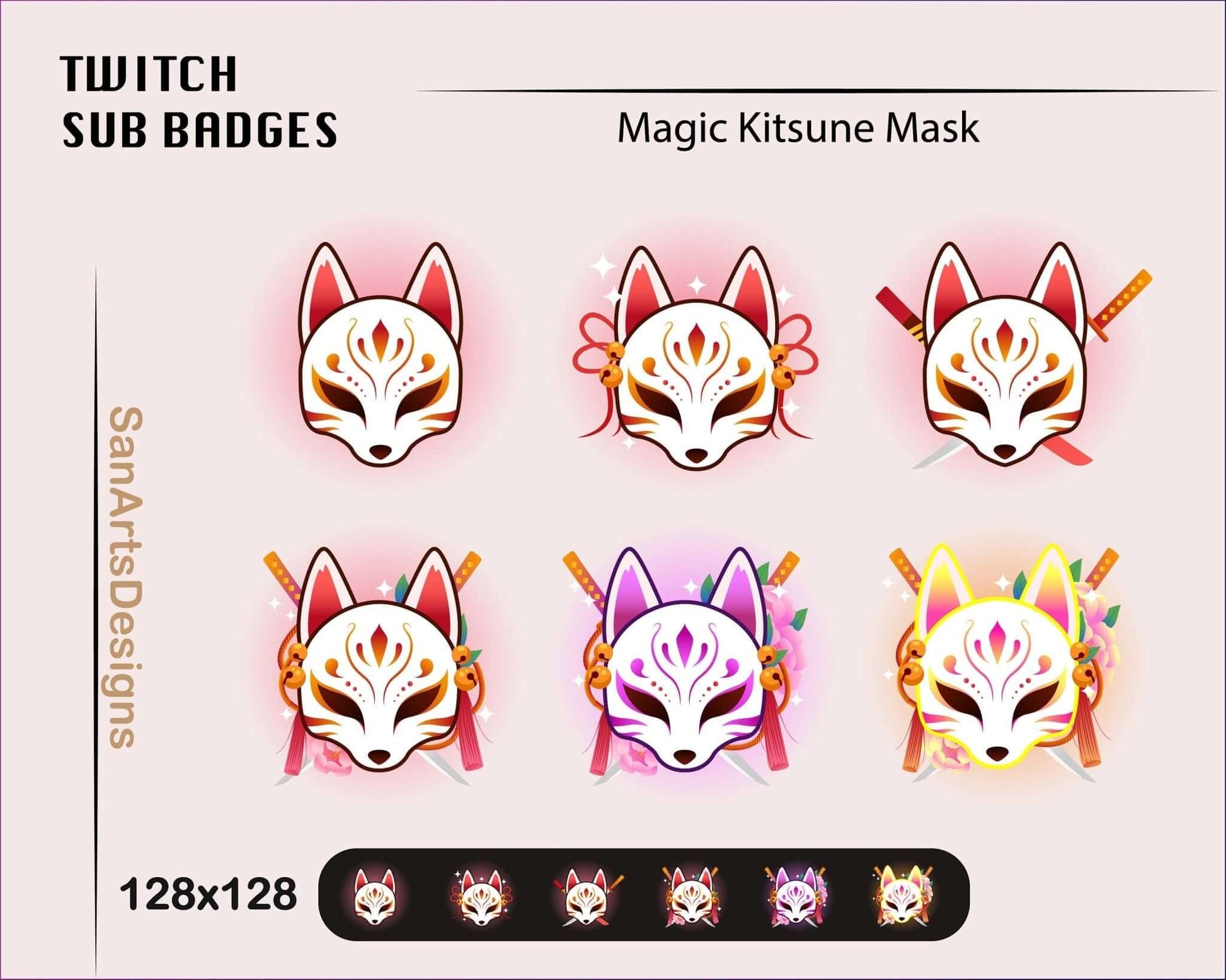 Kitsune Masks Twitch Sub Badges - Badges - Stream K-Arts