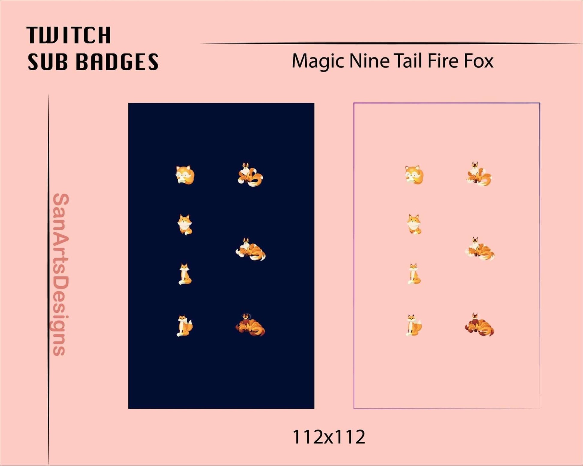 Kitsune Nine Tail Fox Twitch Sub Badges - Badges - Stream K-Arts