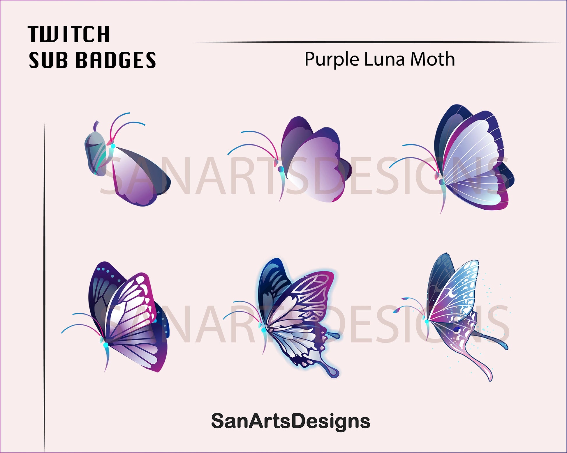Luna Moth Twitch Sub Badges - Badges - Stream K-Arts