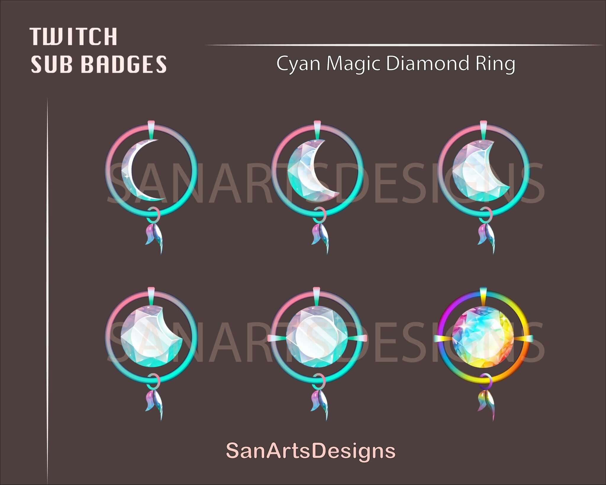 Diamond Sub Badges - 6 x Shiny Twitch Sub Badges with Photoshop Files