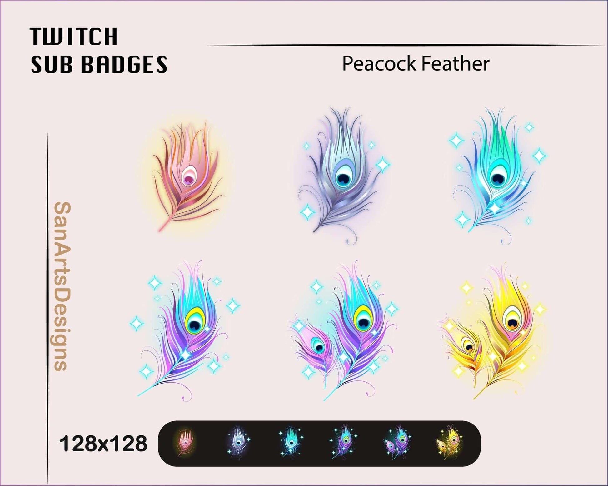 Magic Peacock Feather Twitch Sub Badges - Badges - Stream K-Arts