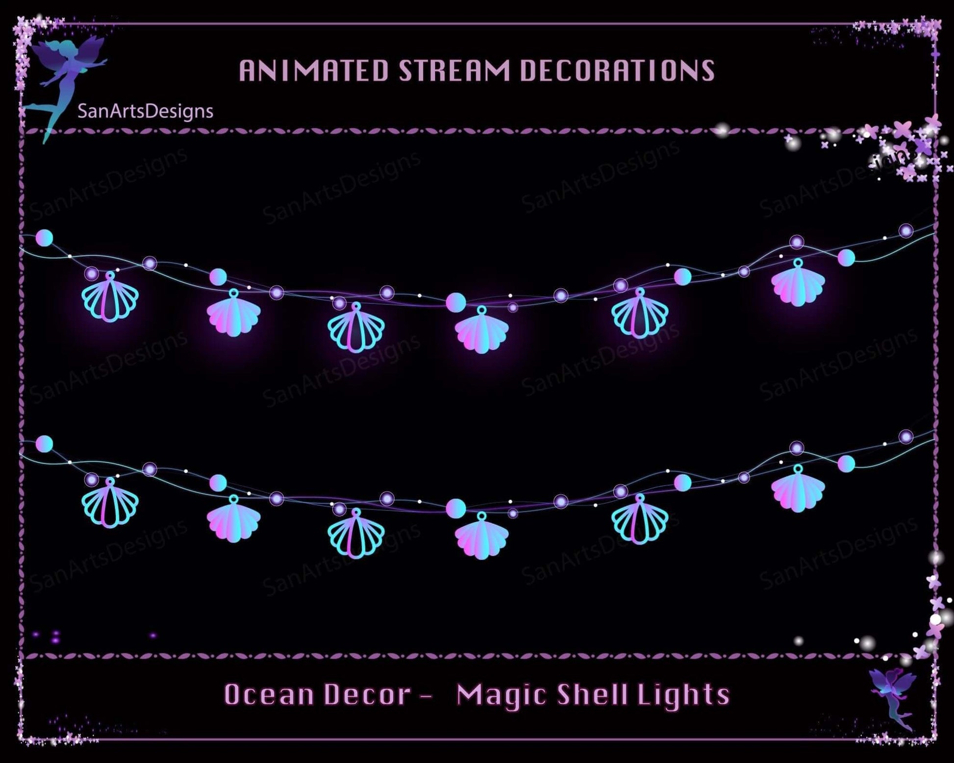 Magic Sea Shell Light Chains Animated Twitch Stream Decorations - Decorations - Stream K-Arts