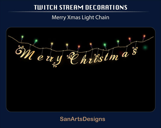 Merry Christmas Light Chain Animated Stream Decorations - Decorations - Stream K-Arts