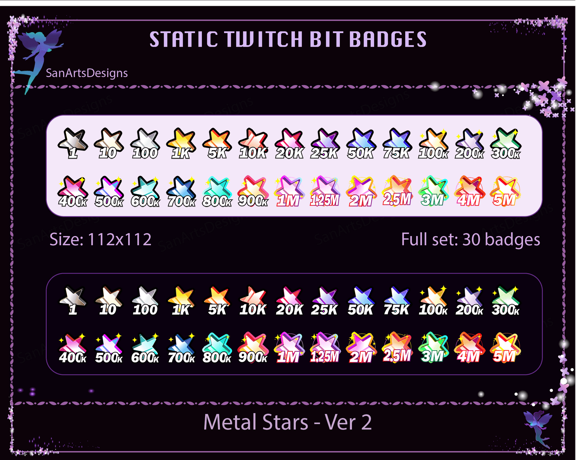 Metal Stars Twitch Bit Badges - BitBadges - Stream K-Arts