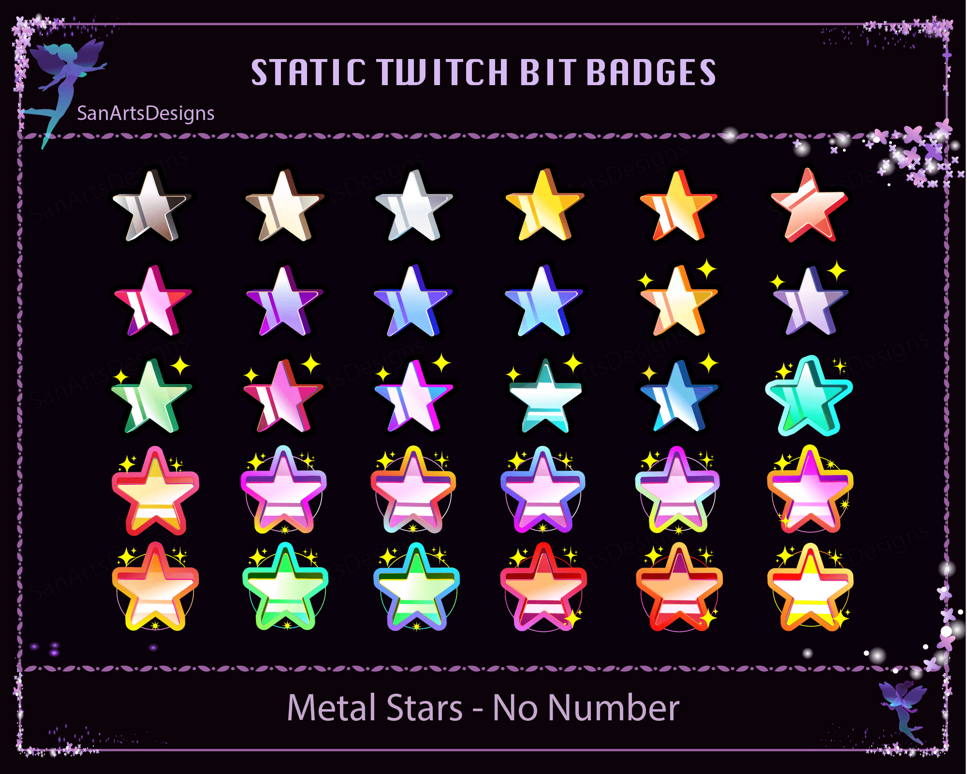 Metal Stars Twitch Bit Badges - BitBadges - Stream K-Arts