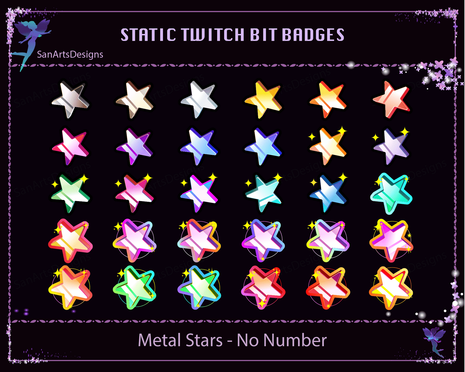 Metal Stars Twitch Bit Badges - BitBadges - Stream K-Arts