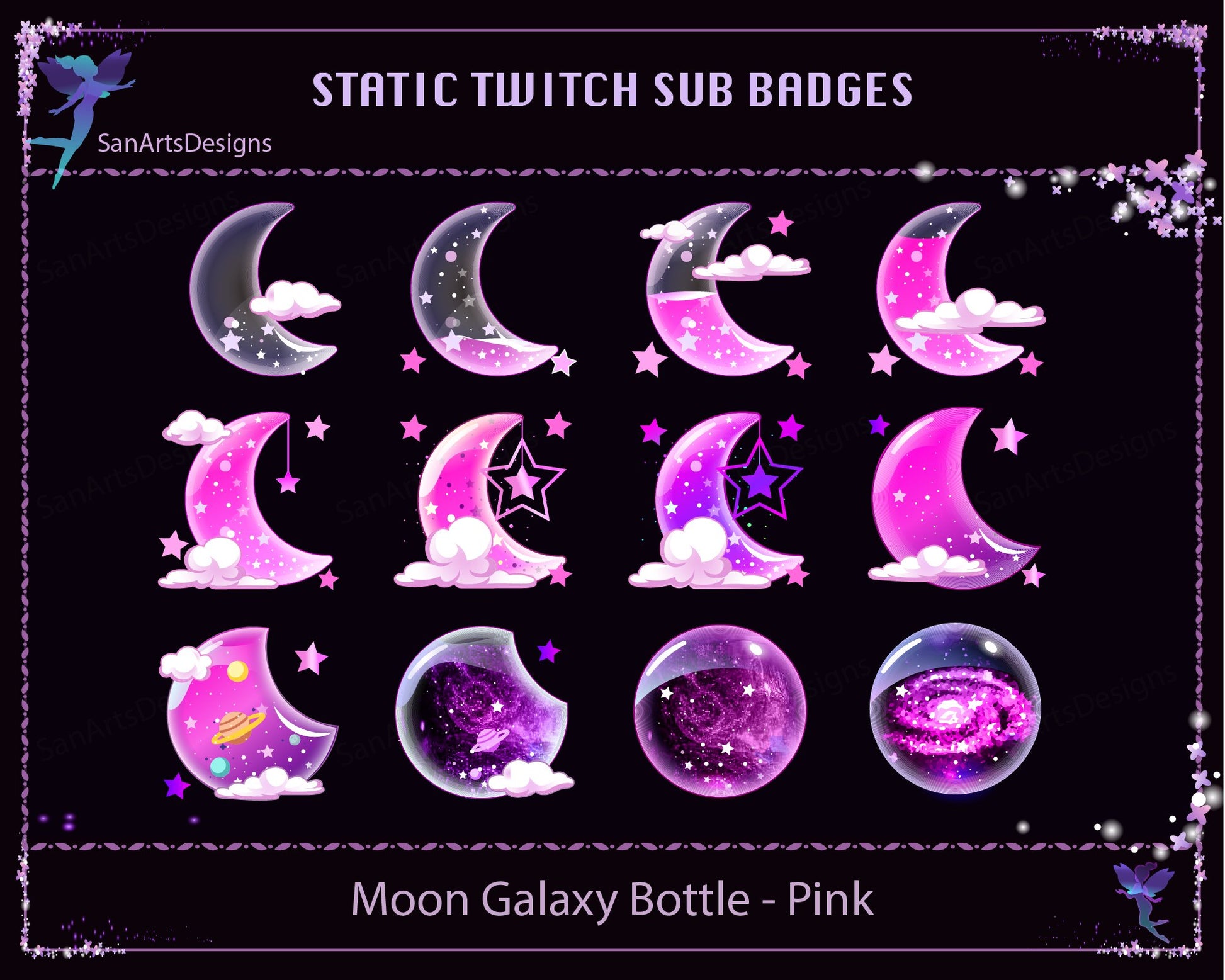 Moon Galaxy Bottle Twitch Sub Badges - SubBadges - Stream K-Arts