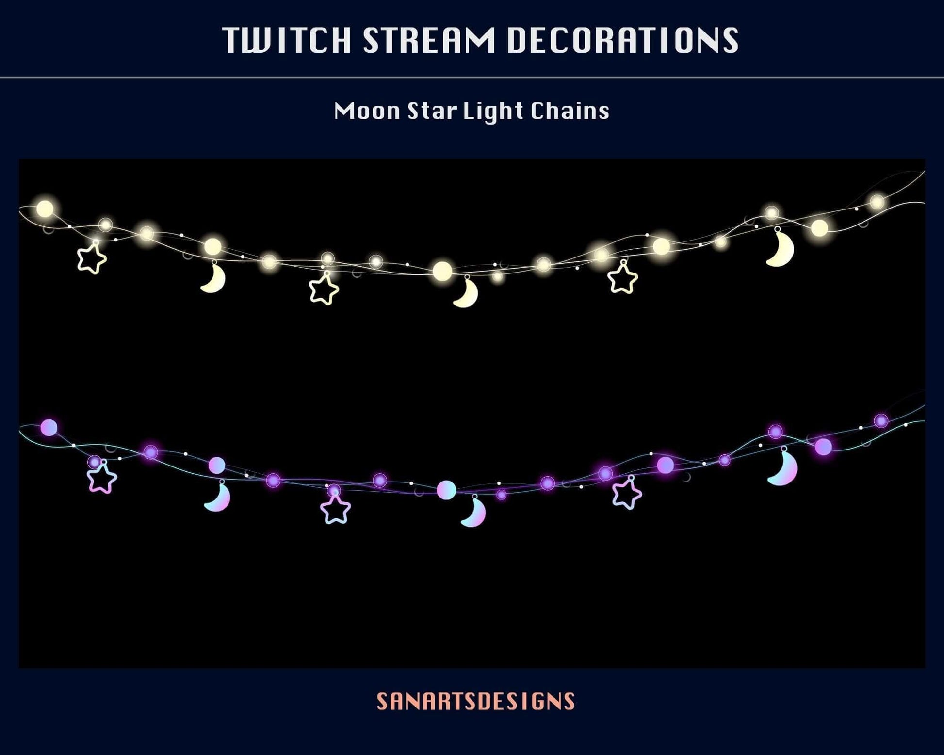 Moon Star Light Chains Animated Stream Decorations - Decorations - Stream K-Arts