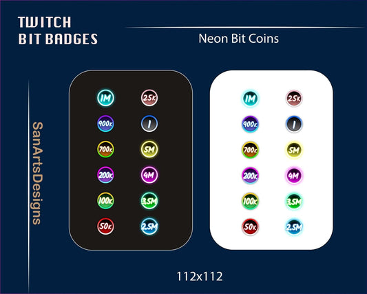 Neon Bit Coins Twitch Bit Badges - BitBadges - Stream K-Arts