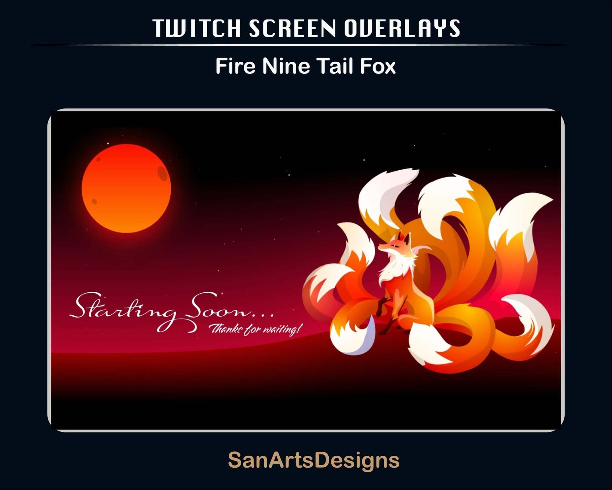 Nine Tail Fox Kitsune Animated Stream Screen Overlays - Overlay - Stream K-Arts