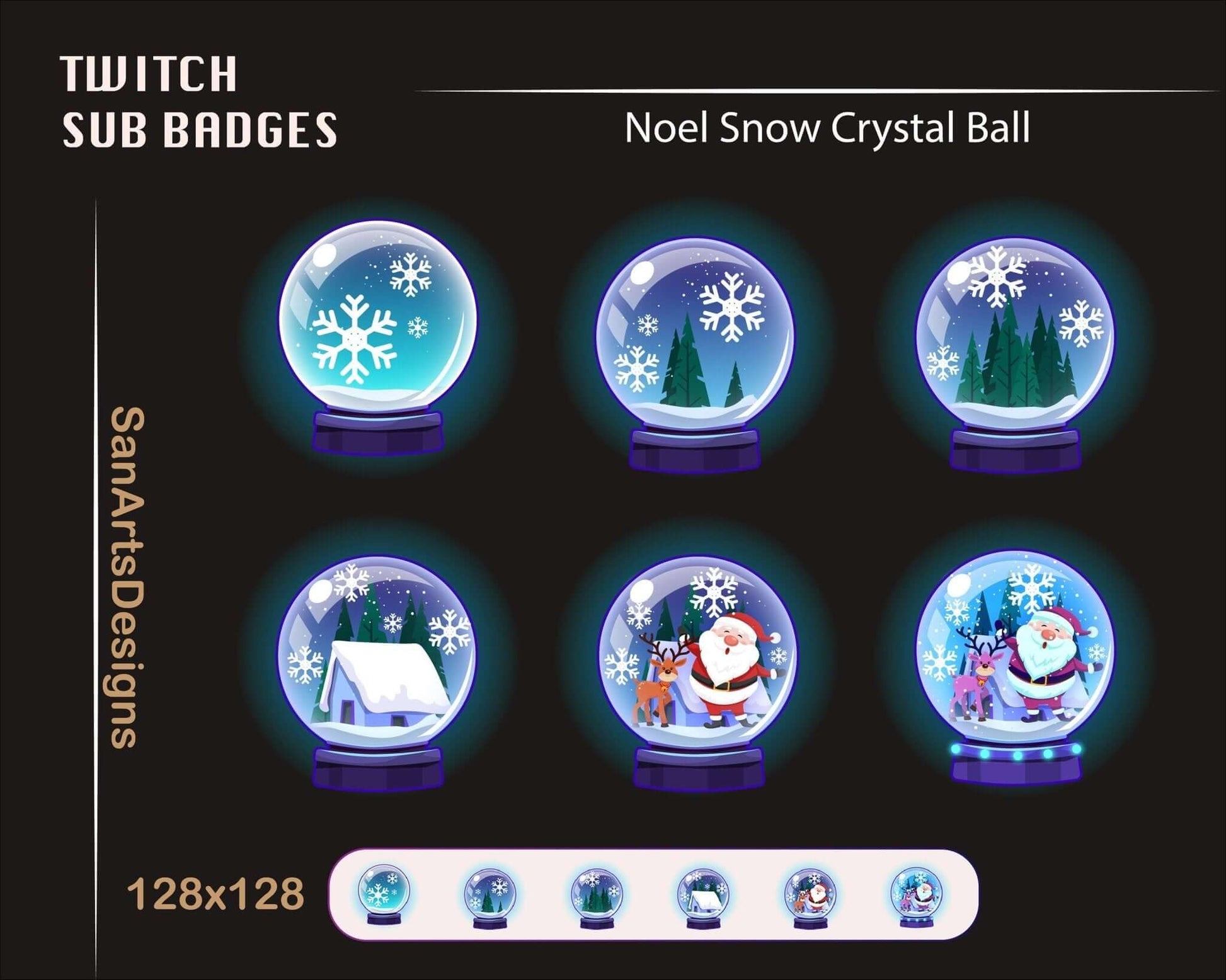 Noel Snow Falling Crystal Ball Twitch Sub Badges - Badges - Stream K-Arts
