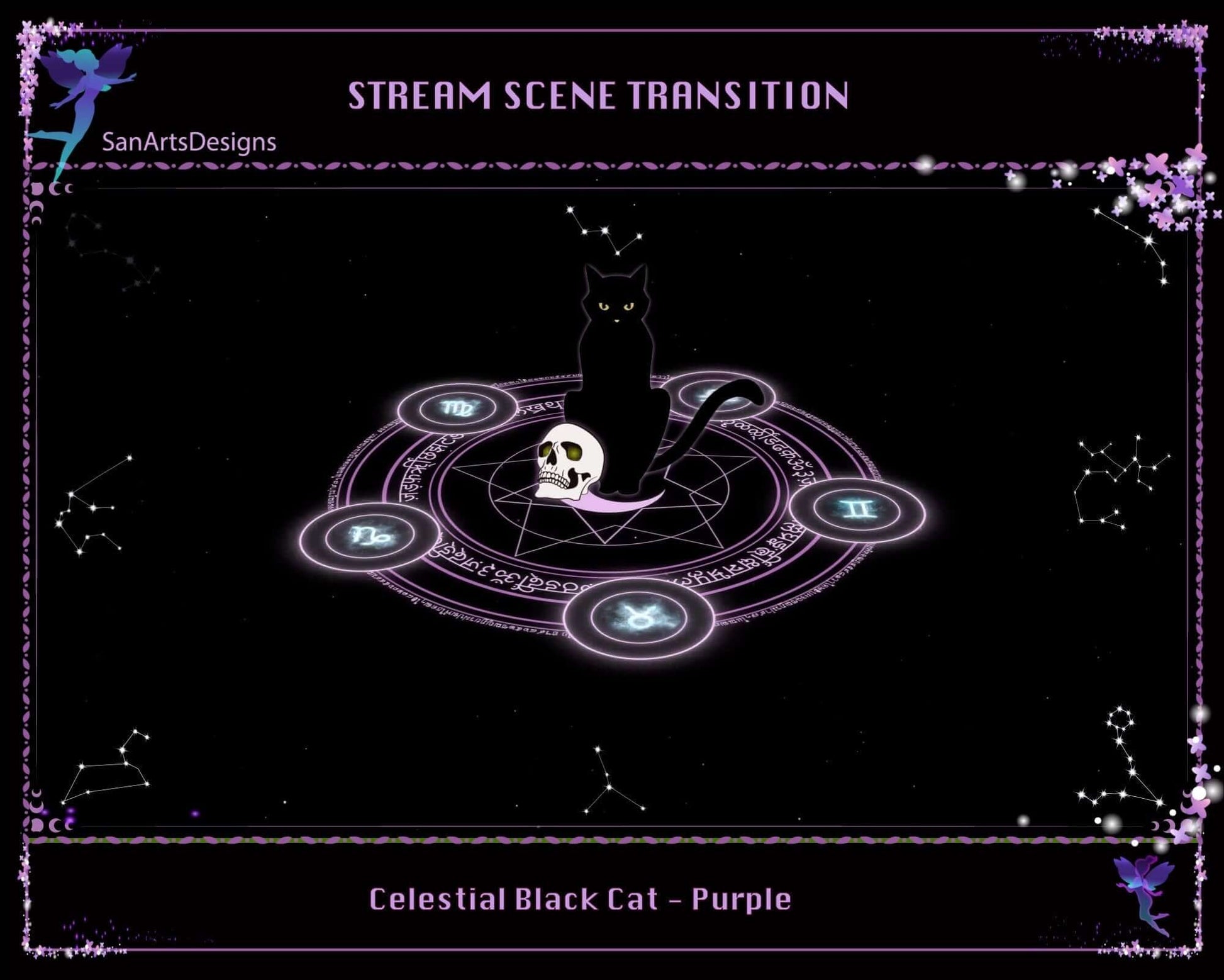 Purple Celestial Black Cat Stream Scene Transition - Transition - Stream K-Arts