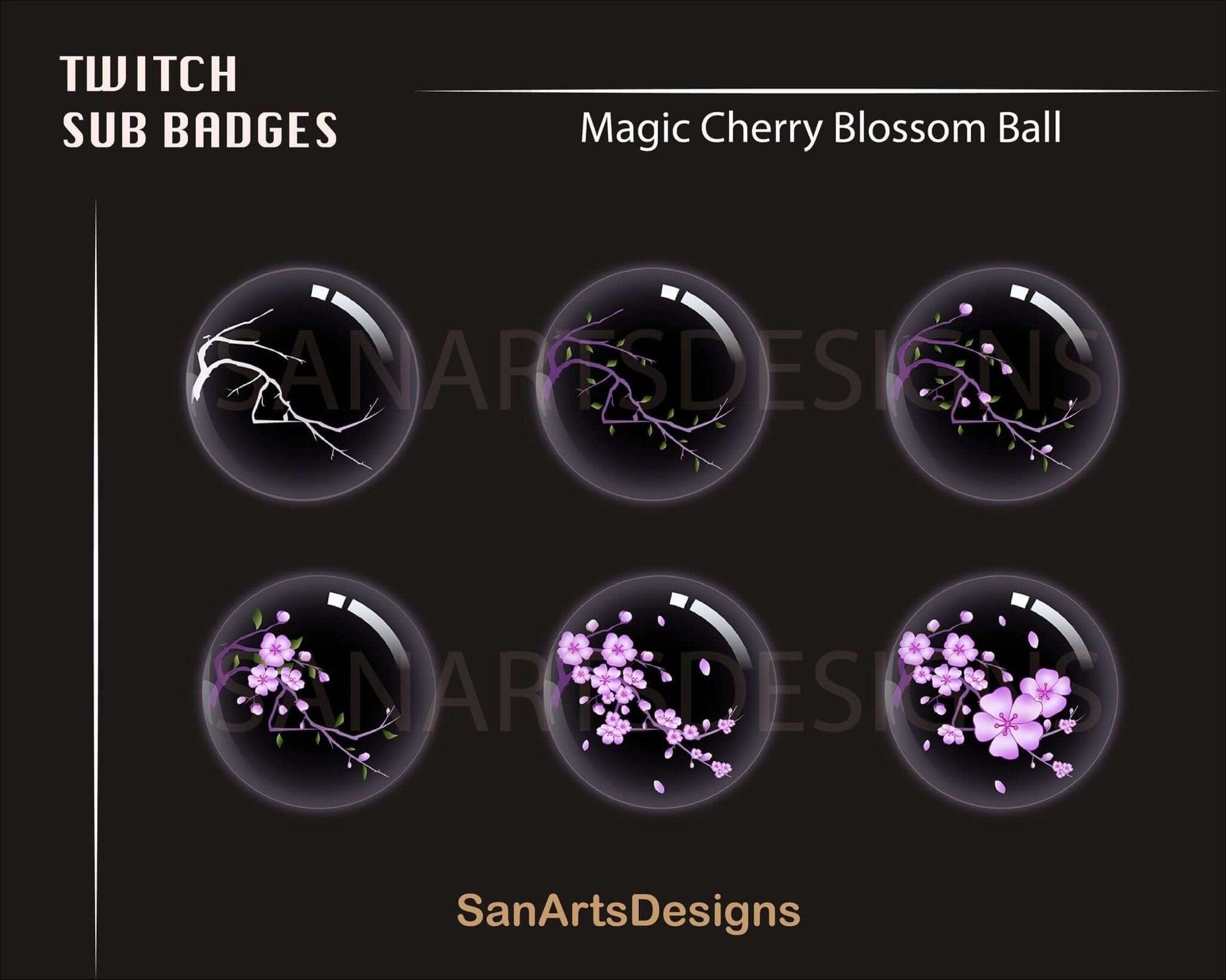 Purple Cherry Blossom Crystal Ball Twitch Sub Badges - Badges - Stream K-Arts