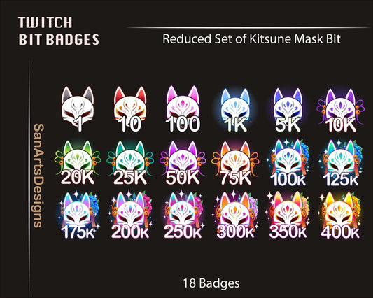 Reduced Kitsune Mask Twitch Bit Badges Set - BitBadges - Stream K-Arts