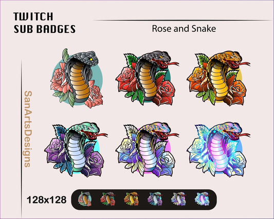 Rose and Snake Twitch Sub Badges - Badges - Stream K-Arts