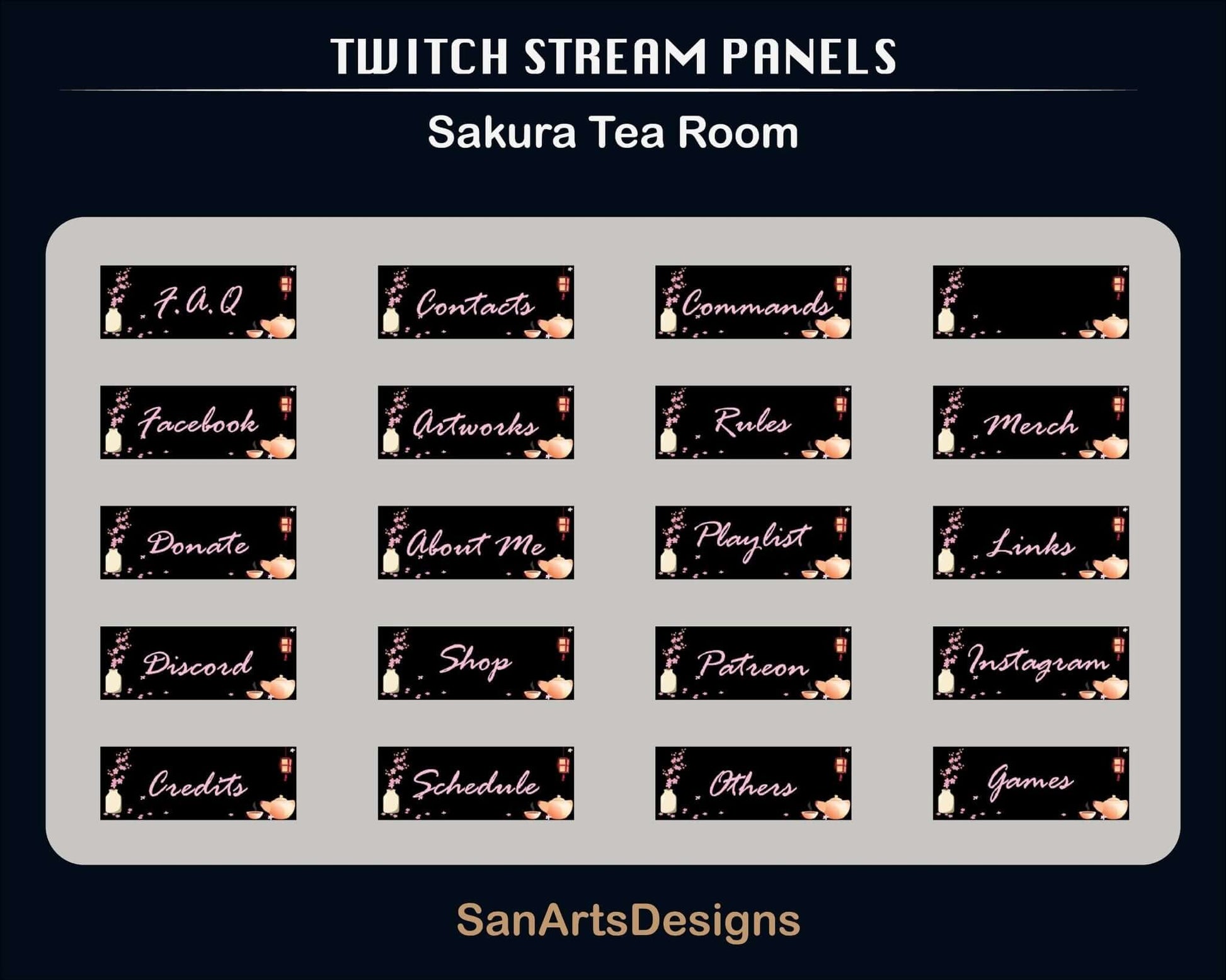 Sakura Tea Room Static Twitch Panels - Panel - Stream K-Arts