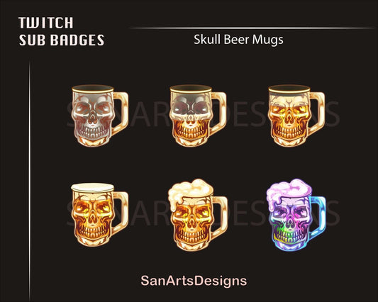 Skull Beer Mug Twitch Sub Badges - Badges - Stream K-Arts