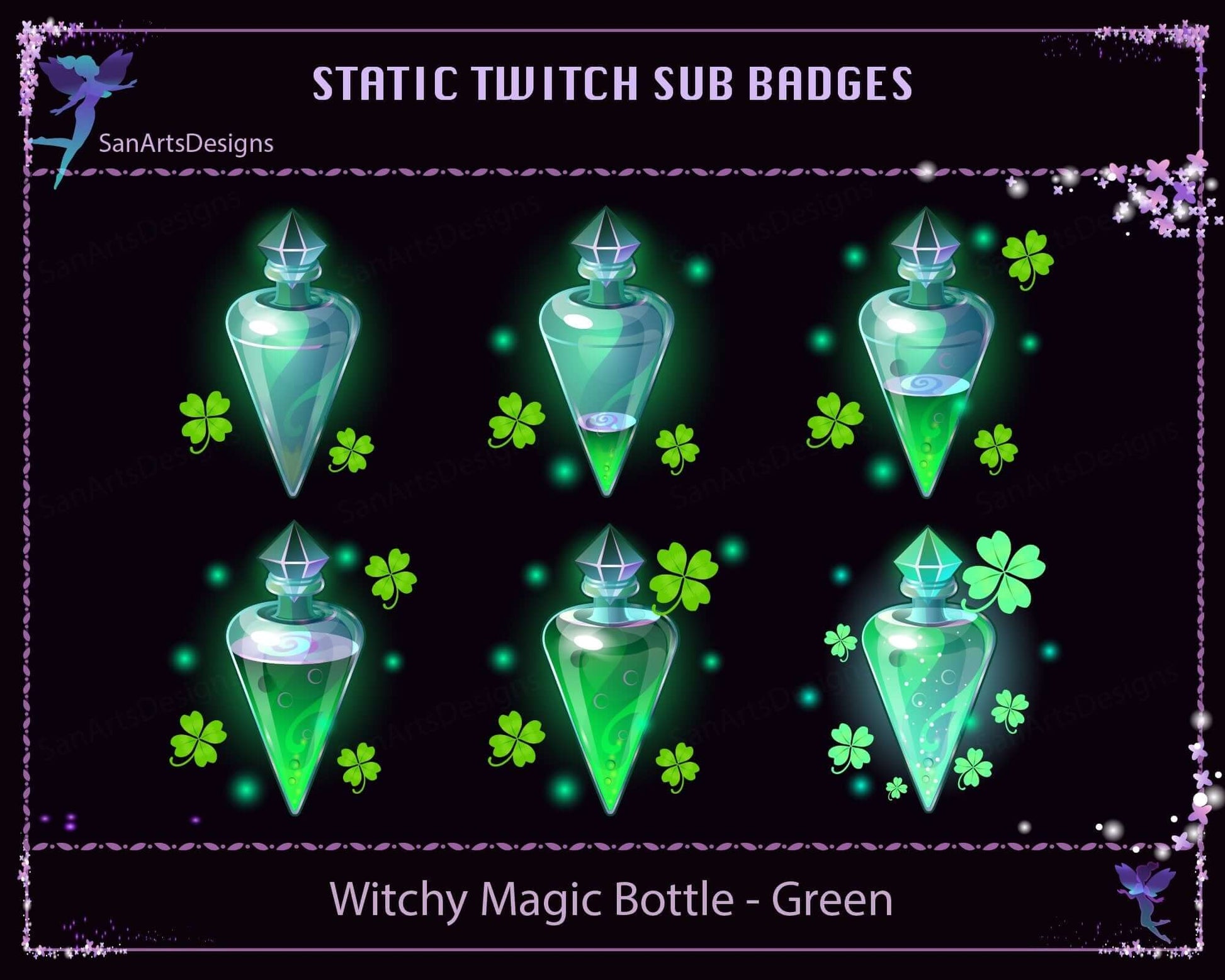 Witchy Magic Bottle Twitch Sub Badges - Badges - Stream K-Arts